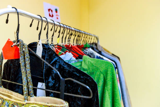 istock A stand with second hand clothes on hangers 1195412958