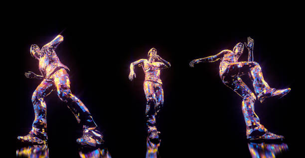 istock Dancing poses 3D render. Set of 3 items isolated on black background 1195412982