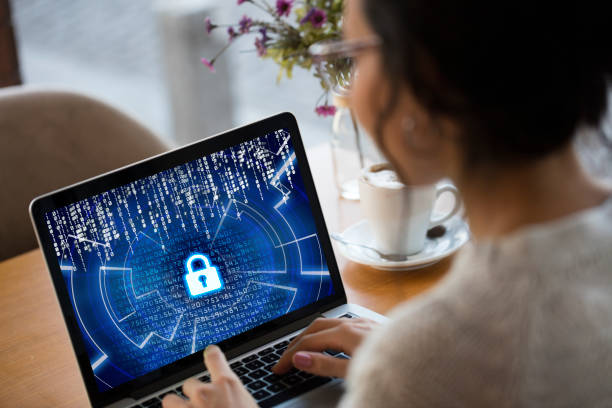 cybersecurity concept - security network security lock computer imagens e fotografias de stock