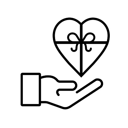Ilustración de Regalo En Forma De Corazón En El Icono De La Palma Amor  Bondad Cuidado Concepto De Donación Se Puede Utilizar Para Temas Como La  Paz El Humanismo La Protección La