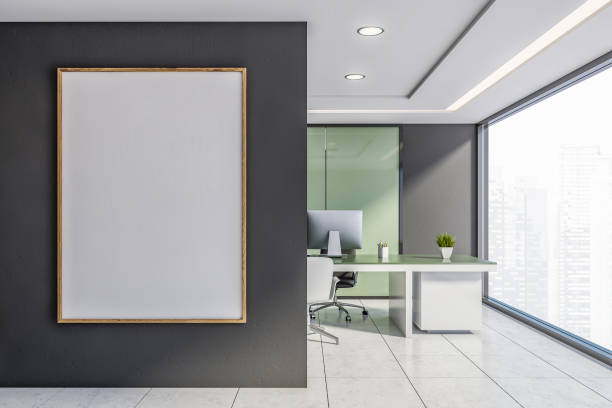 istock Gray and green CEO office with poster 1195418289