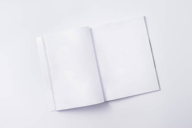 istock Flat lay mockup with white open magazine on a white background 1195418720