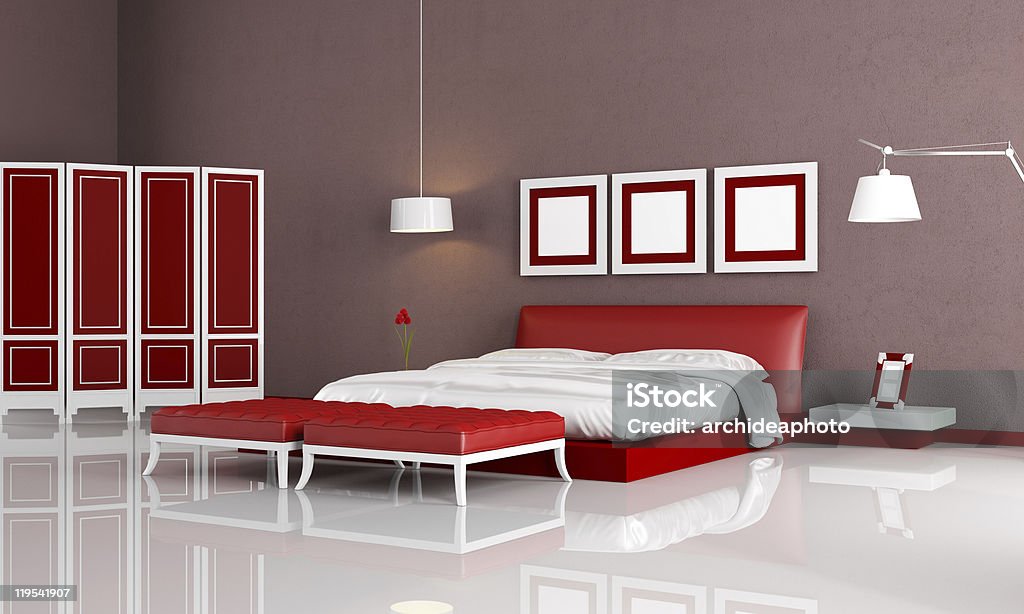 Rosso camera da letto moderna - Foto stock royalty-free di Alla moda