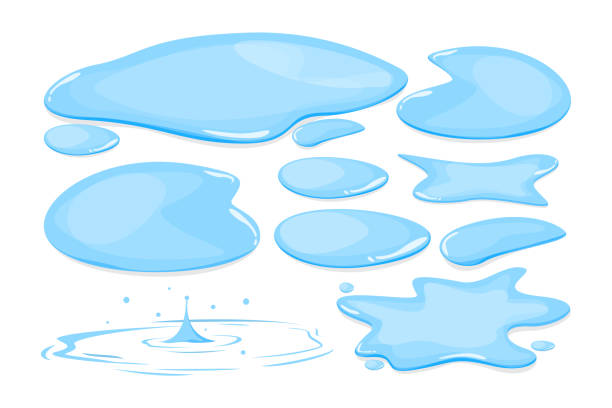 Water puddle set vector isolated Water puddle set vector isolated. Blue autumn natural liquid on the ground. Clean water. spilling stock illustrations