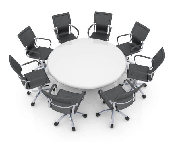 istock Office Chairs Meeting with Table in Top View 1195425009