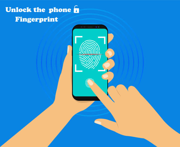 istock Fingerprint on the smartphone. Unlock the phone. Hand and phone concept. 1195426739