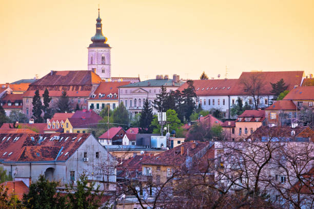 istock Zagreb historic upper town skyline sunset view 1195426874