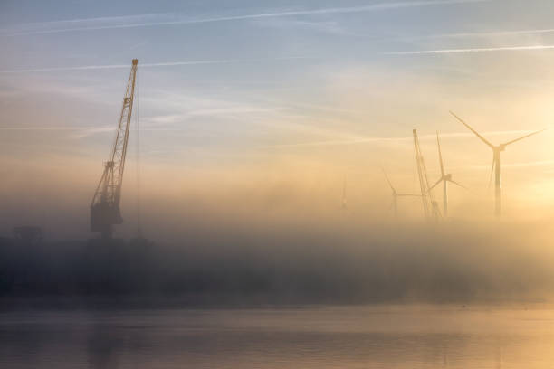 The harbor of Delfzijl in the mist.