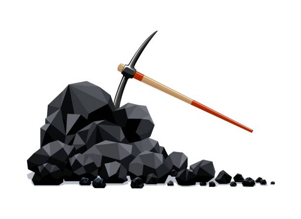 ilustrações de stock, clip art, desenhos animados e ícones de coal lumps and pickaxe - rock stone stack textured