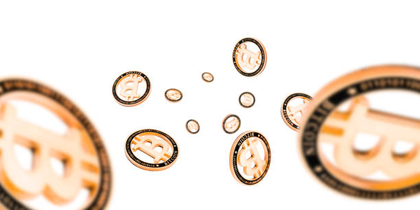 istock Money falling. Gold Bitcoins on white. Litecoin, Ethereum Cryptocurrency background. 1195434776