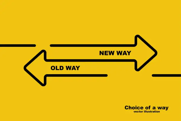 Vector illustration of Choice of a way. Old road or new way.
