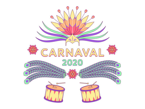 feiertag banner von karneval 2020, spanischer text. vektor-illustration von karneval und festival in brasilien - samba dancing rio de janeiro carnival brazilian stock-grafiken, -clipart, -cartoons und -symbole