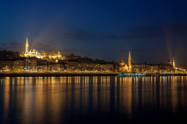 istock Szechenyi Chain Bridge on the Danube rive at night. Budapest, Hungary. 1195442450