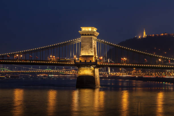 istock Szechenyi Chain Bridge on the Danube rive at night. Budapest, Hungary. 1195442615