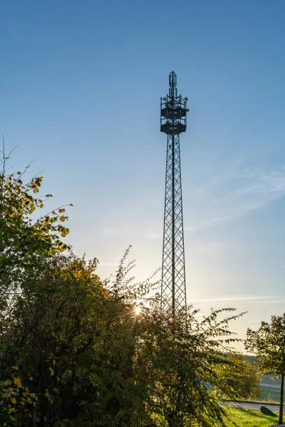 big radio tower with blue sky in nature