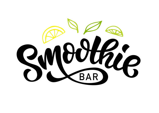 Smoothie bar vector symbol badge, Healthy drinks calligraphy symboltype Smoothie bar vector symbol badge, Healthy drinks calligraphy symboltype. Hand written modern lettering for cafe, menu. Vintage retro style. smoothie stock illustrations