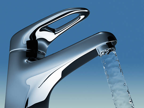 istock Vector image of open faucet on blue background 119544466