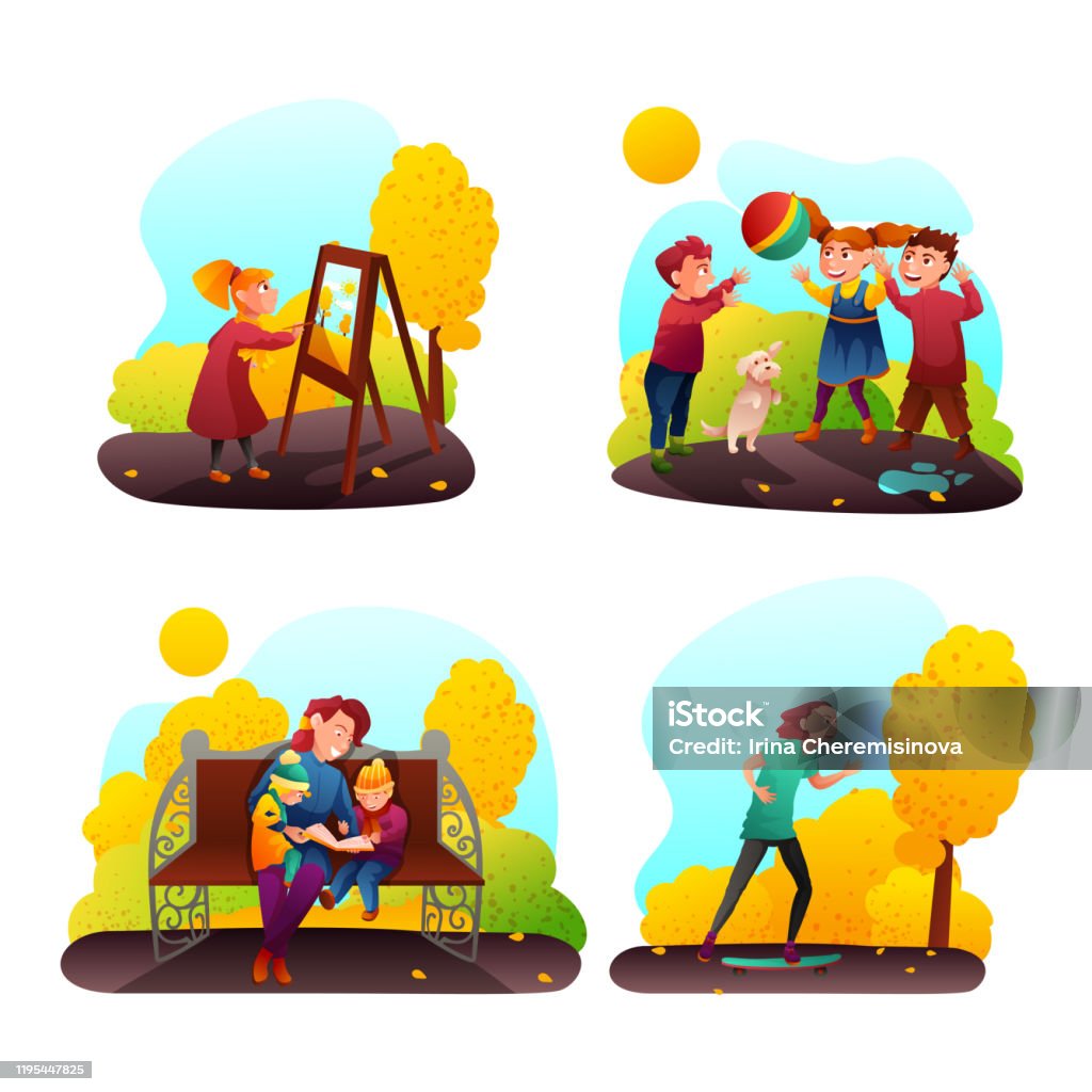 Ilustración de Niños Pasatiempos Dibujos Animados Recreación Vectores  Escenas Set y más Vectores Libres de Derechos de Actividades recreativas -  iStock