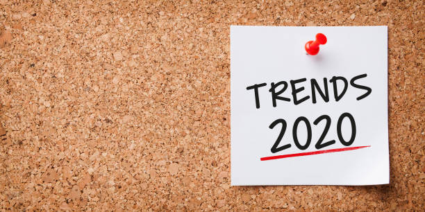 istock Trends 2020 Word in White Sticky Note on Cork Board 1195450675