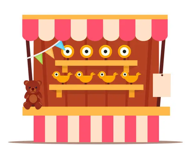 Vector illustration of Shooting game booth for amusement in park on white