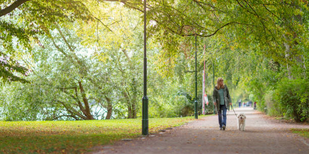 Woman out walking the dog