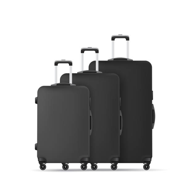 istock Black travel plastic suitcase with wheels realistic hand Luggage 1195456715