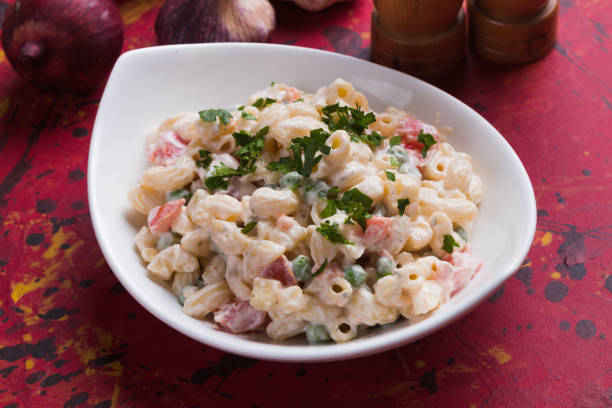 istock Homemade macaroni salad with vegetables 1195458945