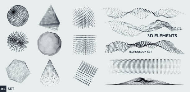 Set von 3D-Elementen - Partikel, Linien und Blöcke