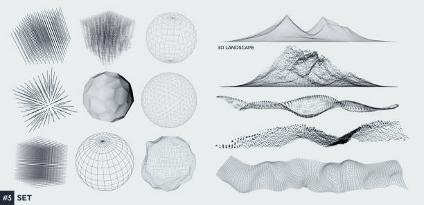 illustrations, cliparts, dessins animés et icônes de ensemble d'éléments 3d - sine wave abstract panoramic pattern