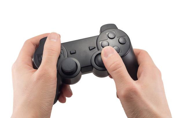 gamepad joystick - video game gamepad black isolated on white - fotografias e filmes do acervo