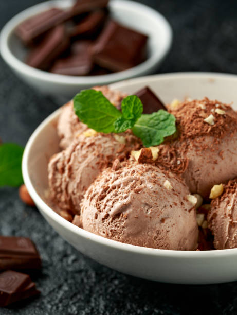 istock Chocolate Ice Cream with dark chocolate bars and hazelnuts in a white bowl 1195463206