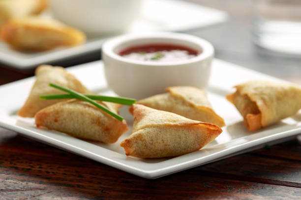istock Fresh Indian Samosa with dipping sweet chili sauce 1195463832