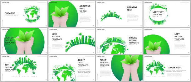 Vector illustration of Presentation design vector templates, multipurpose template for presentation slide, flyer, brochure cover design. Green city concept. Green sustainable energy, sustainable development concept.