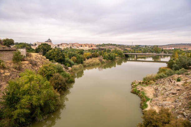 Toledo /Spain - October 17, 2019:  Beautiful architecture and scenery with bridges and medieval buildings, in Toledo, a charming old city that is a commonly-taken day trip from Madrid.