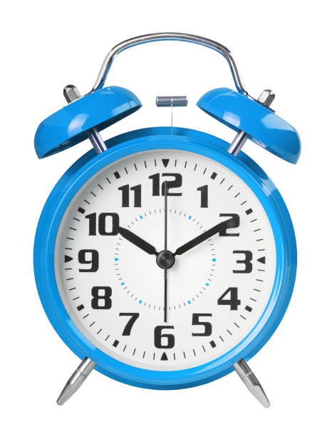 istock Blue retro alarm clock, with a large dial, isolated on white background 1195467452