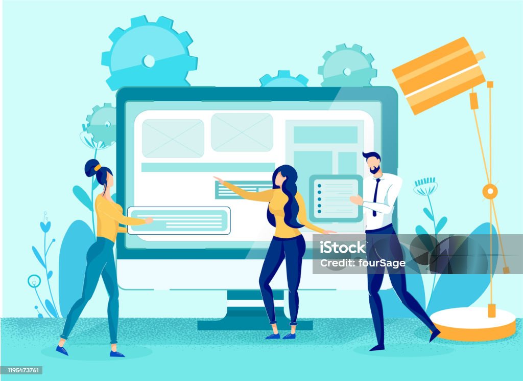 Web System Cartoon Creation Modern Computer Website Process Cartoon Stock Illustration ...