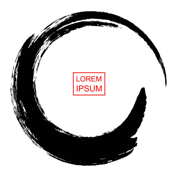 абстрактный круг, нарисованный кистью в японской китайской традиции, векторная иллюстрация - китайский шрифт stock illustrations