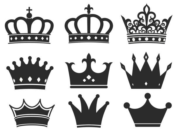 Crown icon collection. Royal diadem symbol Vector Crown silhouette icon collection. Royal diadem symbol set, majestic tiara black elements. Vector illustration splash crown stock illustrations