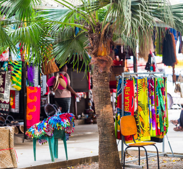 istock Multi-colored fabrics in the local market, Fiji. With selective focus. 1195474939