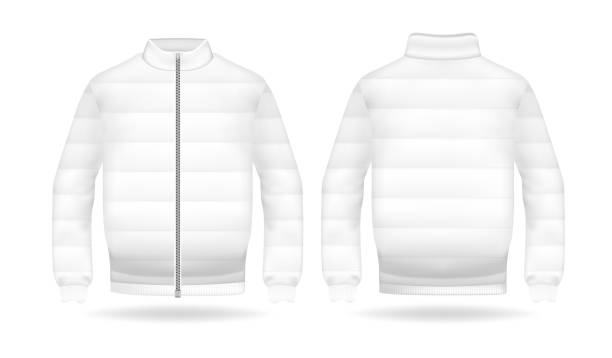 istock Realistic mockup of jacket or puffer coat. Men's and women's Jacket with long sleeves. Template warm apparel with zipping. Front and back view 1195475997