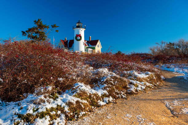Noska Lighthouse decorated with a wreath for Christmas