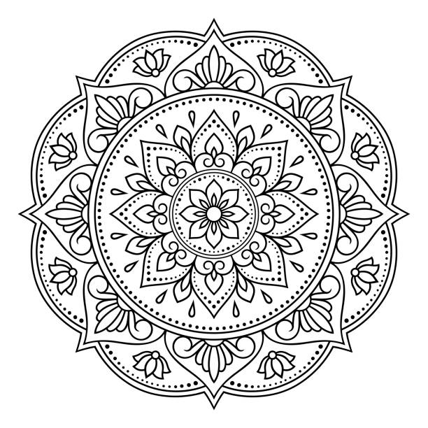 Circular pattern in form of mandala with flower for Henna, Mehndi, tattoo, decoration. Decorative ornament in ethnic oriental style. Outline doodle hand draw vector illustration. Circular pattern in form of mandala with flower for Henna, Mehndi, tattoo, decoration. Decorative ornament in ethnic oriental style. Outline doodle hand draw vector illustration. mandala stock illustrations
