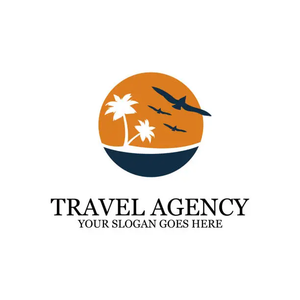 Vector illustration of sunset Beach logo inspiration, travel logo designs