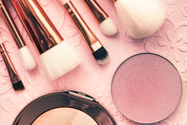 istock Cosmetics and brushes for professional makeup, beautiful accessories for makeup artists and stylists, thin and fluffy brushes for applying makeup 1195508590