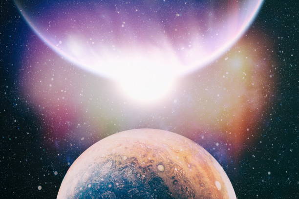 istock Fiery explosion in space. Purple nebula in outer space. Elements of this image furnished by NASA. 1195515126