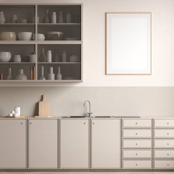 istock Mock up poster frame in Scandinavian style kitchen. 3D illustration 1195516062