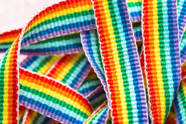 Rainbow symbol, colorful ribbons close up, rainbow design macro