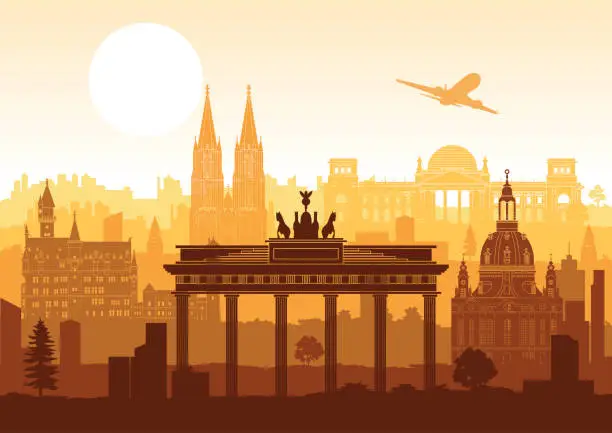 Vector illustration of Germany famous landmark silhouette style with row design on sunset time