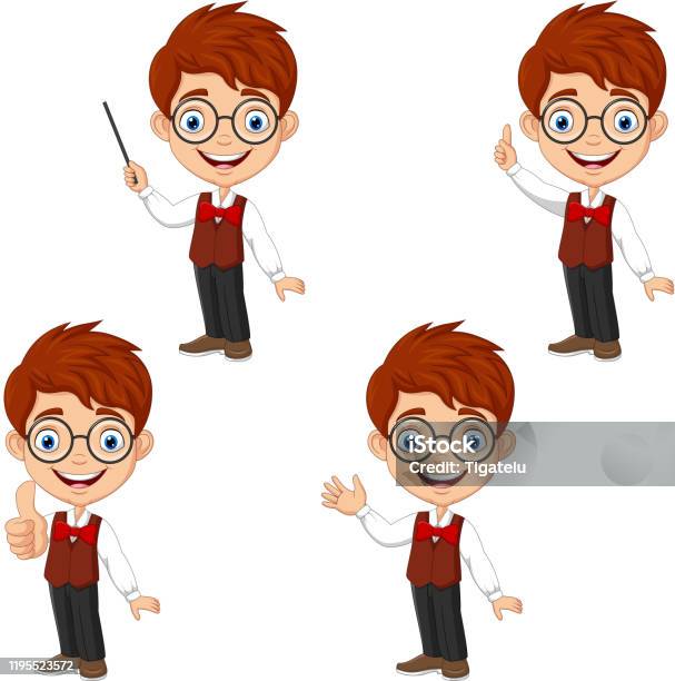 Cartoon Smart Boy In Different Poses Stock Illustration - Download Image  Now - Intelligence, Small, Genius - iStock