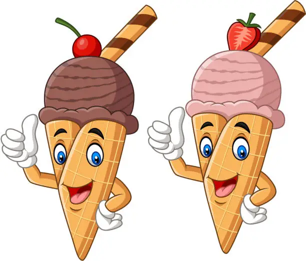 Vector illustration of Cartoon ice cream cones giving thumbs up